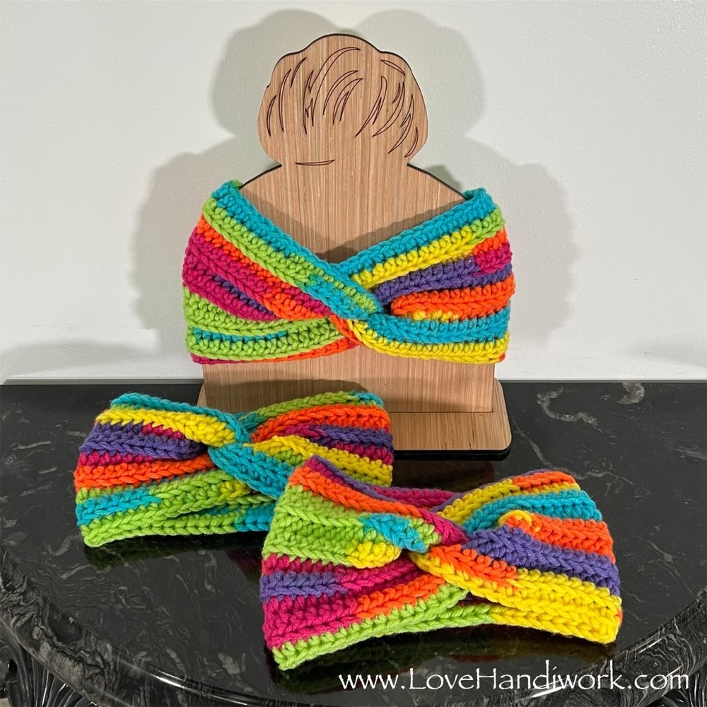 NEW Handmade Crochet Adult Rainbow Twisted Ear Warmer Headband: